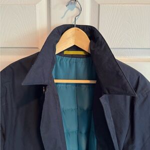 Bonobos Dark Blue Waxed Raincoat with Teal Lining
